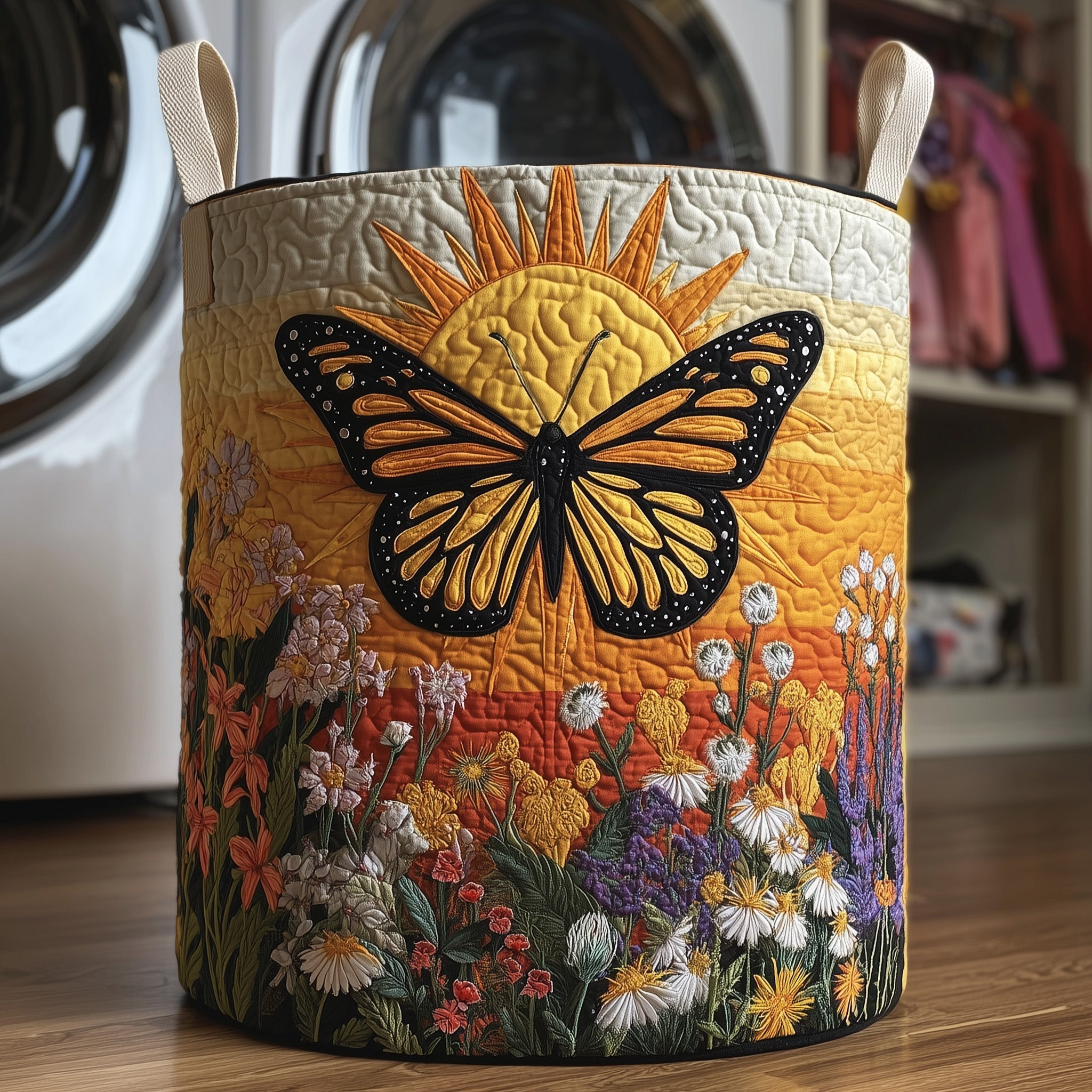 Butterfly Heaven Quilted Laundry Basket Nature Themed Cozy Home Decor Gifts For Enthusiasts