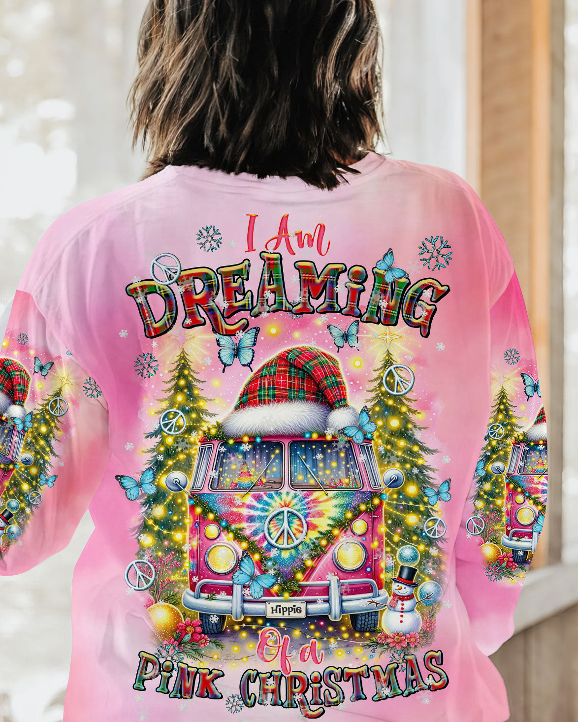 Butterfly Hippie Van Dreaming Of A Pink Christmas Tie Dye Sweatshirt Hippie Christmas Gifts