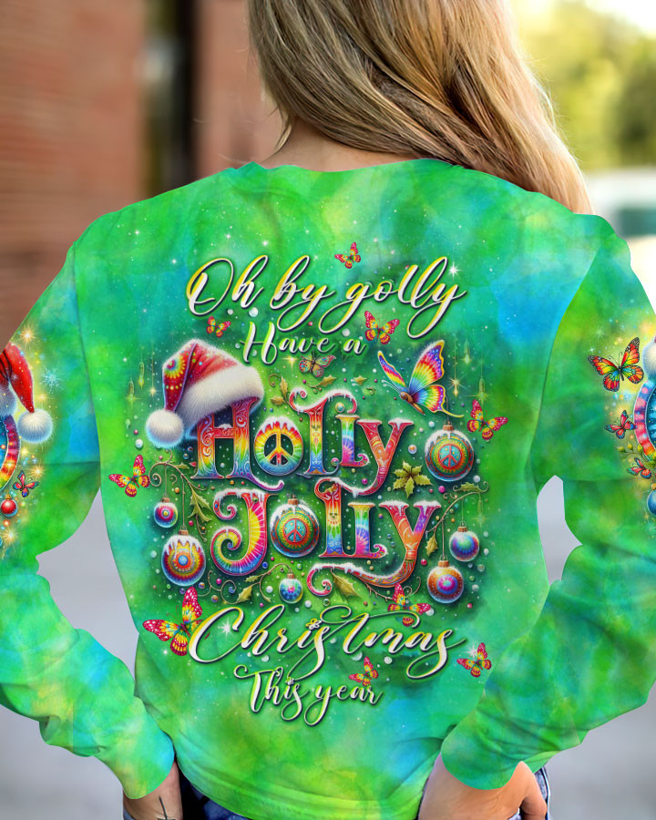 Butterfly Holly Jolly Tie Dye Sweatshirt Cute Clothes Best Christmas Gifts For Women