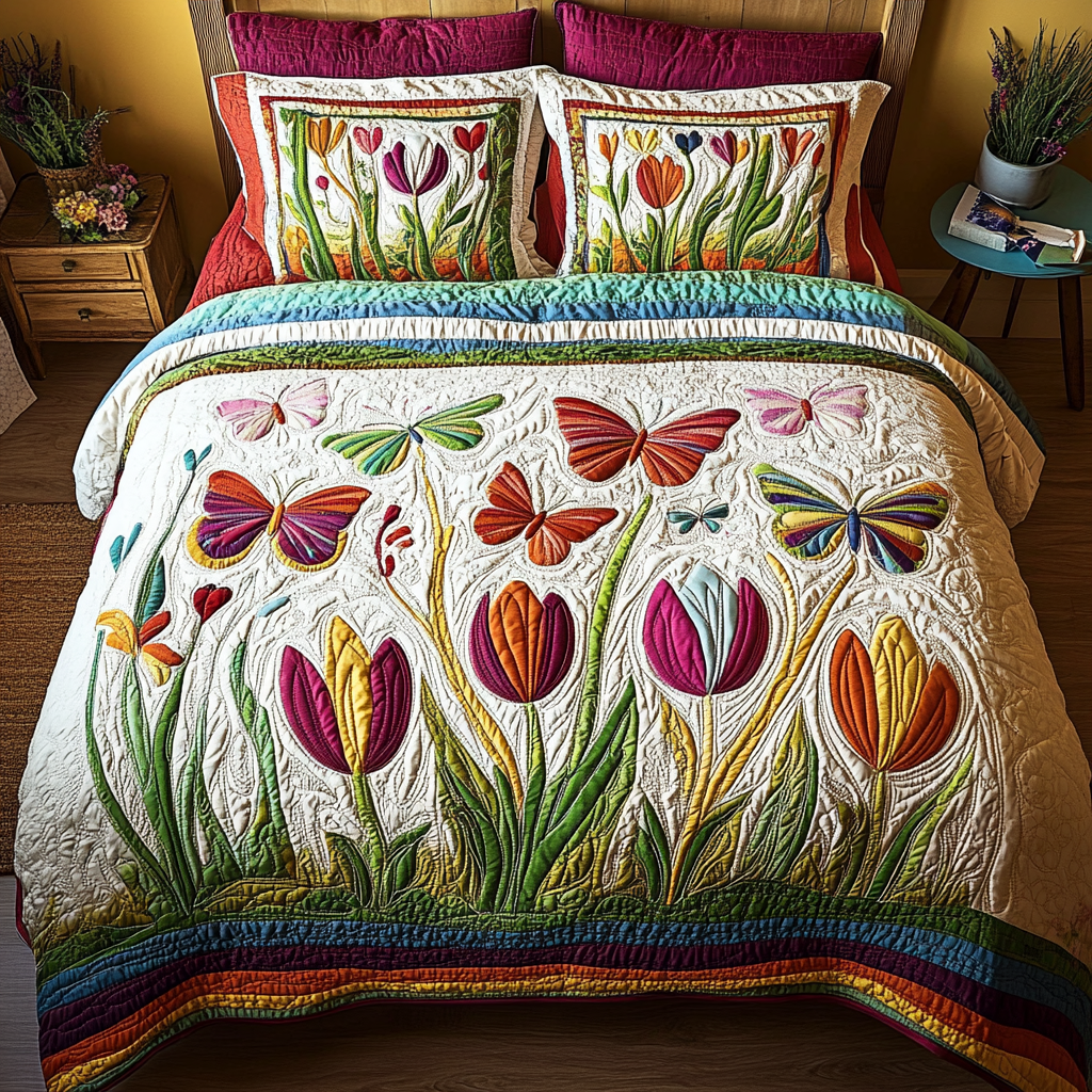 Butterfly Hues Quilted Bedding Set Christmas Bedroom Decor Best Butterfly Gifts
