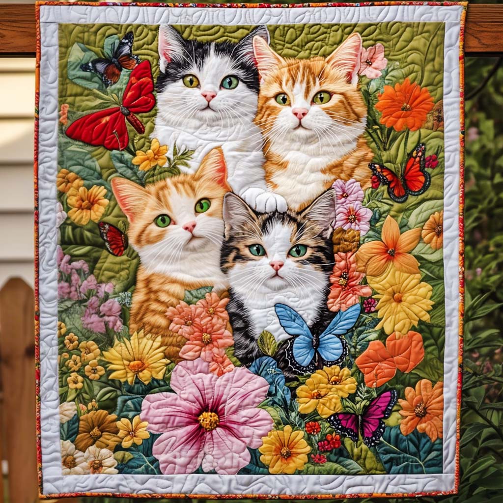 Butterfly Kittens Quilted Blanket Cat Gifts For Cat Lovers
