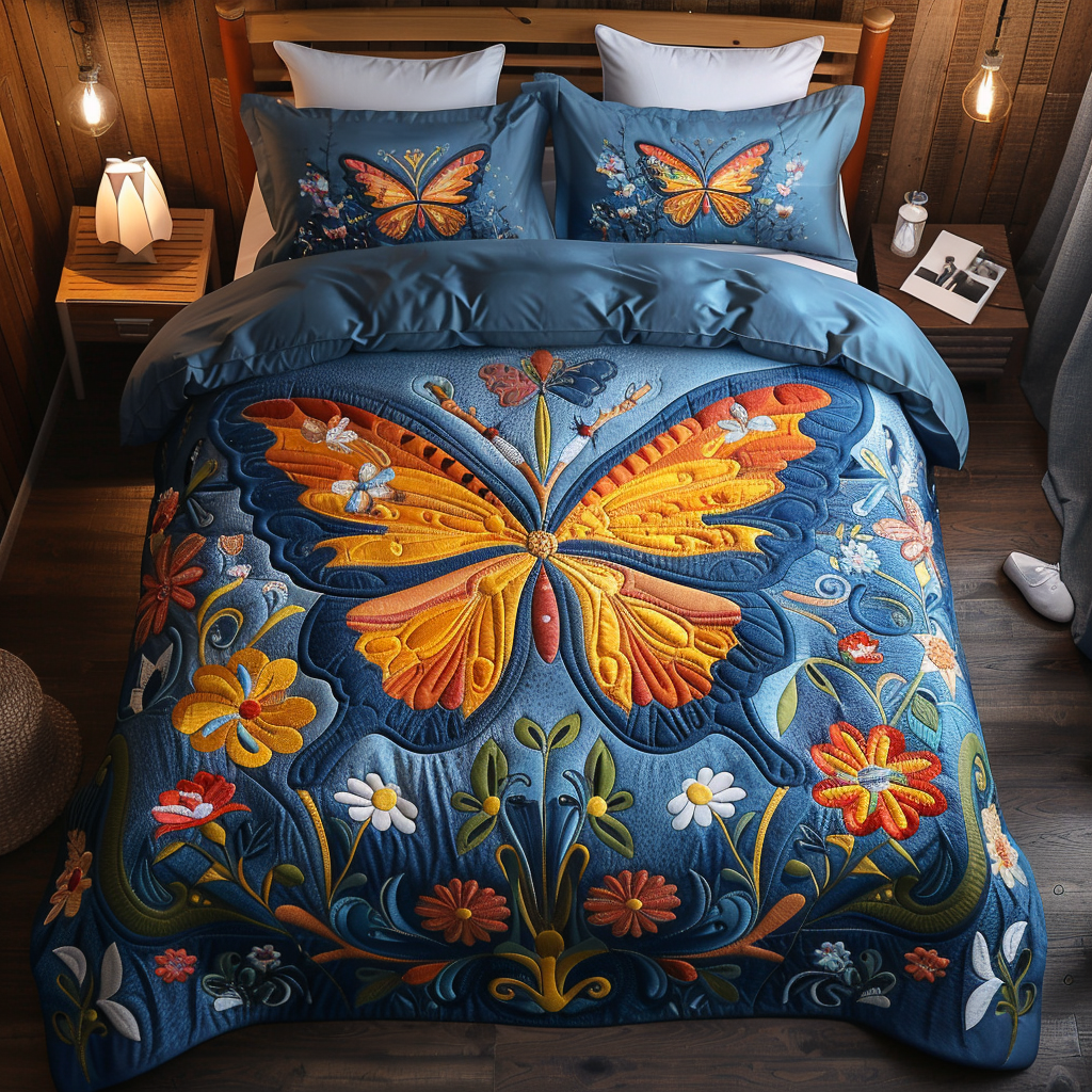 Butterfly Lovers Quilted Bedding Set Duvet Cover Bedspread  Bedroom Decor Gifts For Ladies