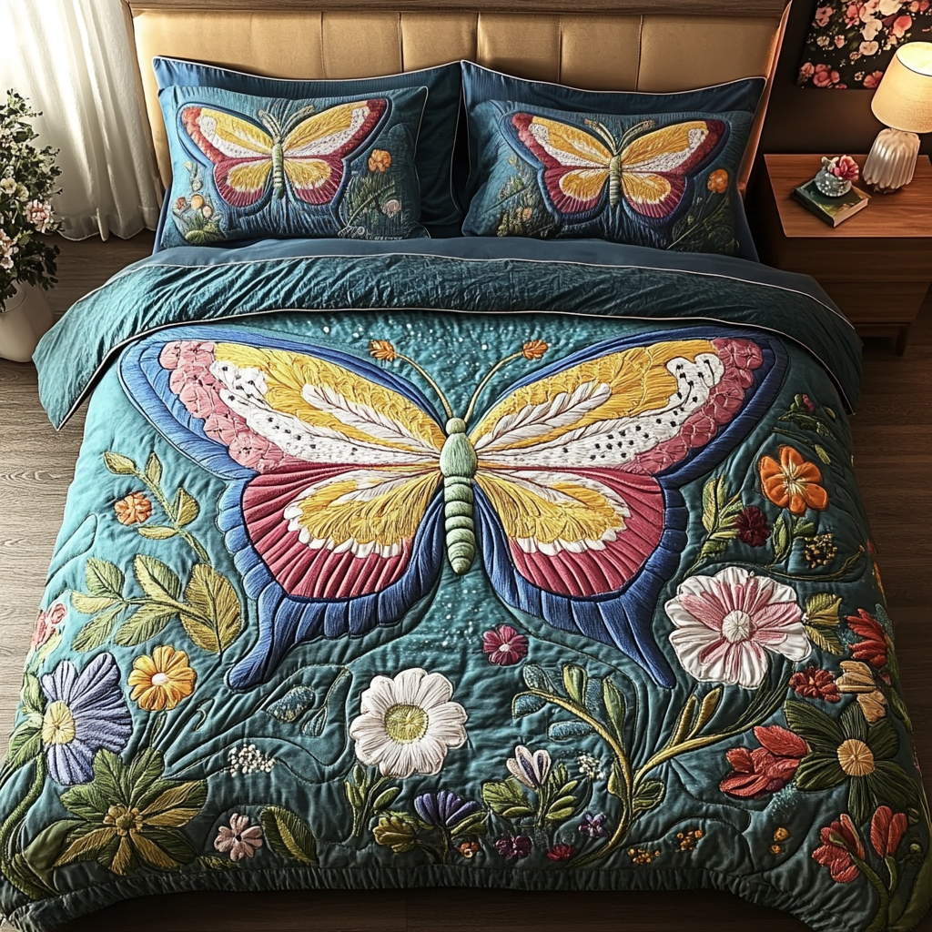 Butterfly Magic Quilted Bedding Set Bedspread Set Butterfly Gifts For Friends