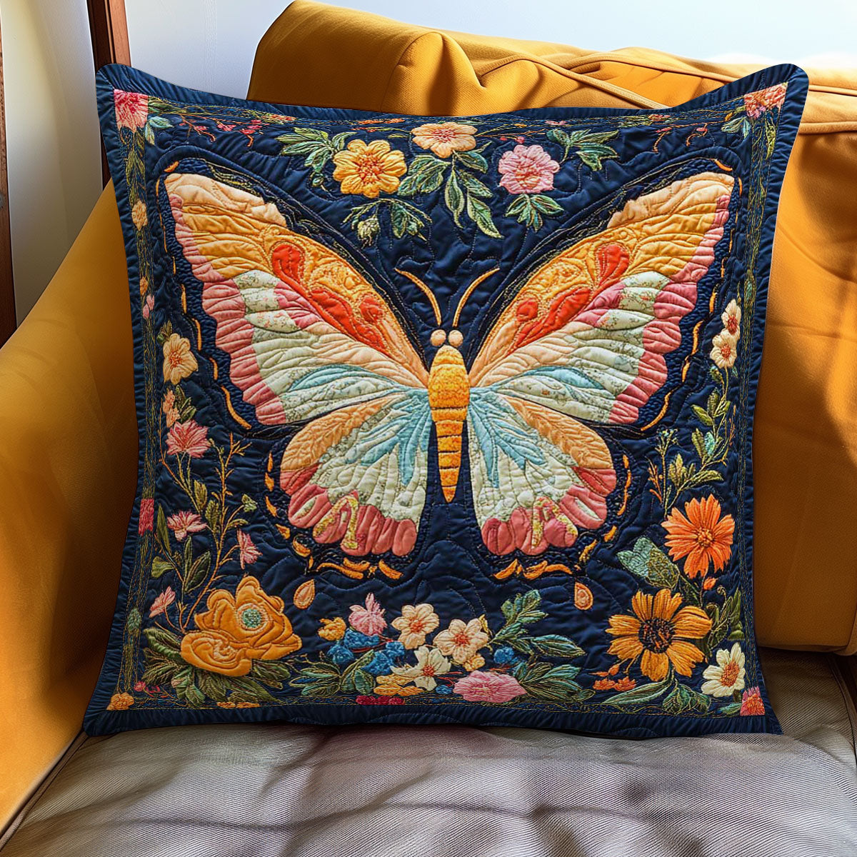 Butterfly Meadow Quilt Pillow Case Trendy Pillow Case Set for Home Makeover