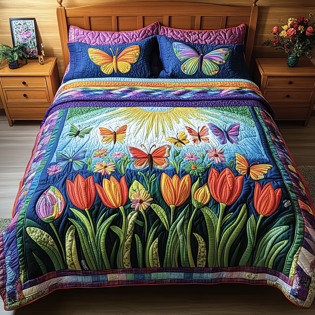 Butterfly Meadow Quilted Bedding Set Christmas Bed Sheets Butterfly Gifts For Women