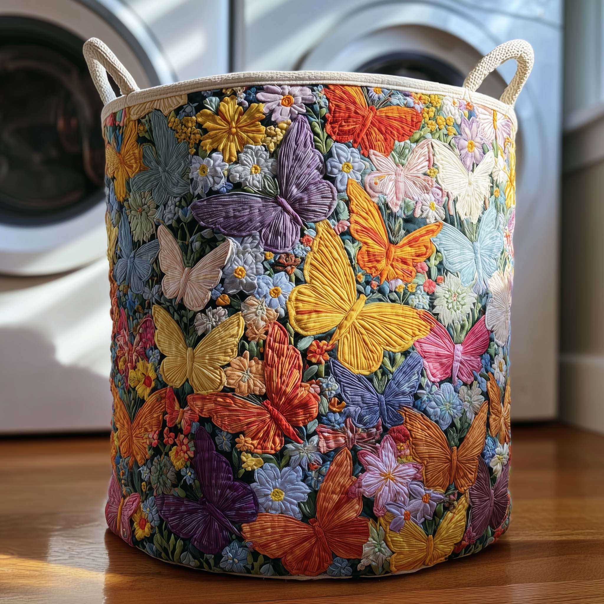 Butterfly Meadow Quilted Laundry Basket Nature Themed Unique Home Decor Butterfly Themed Gifts