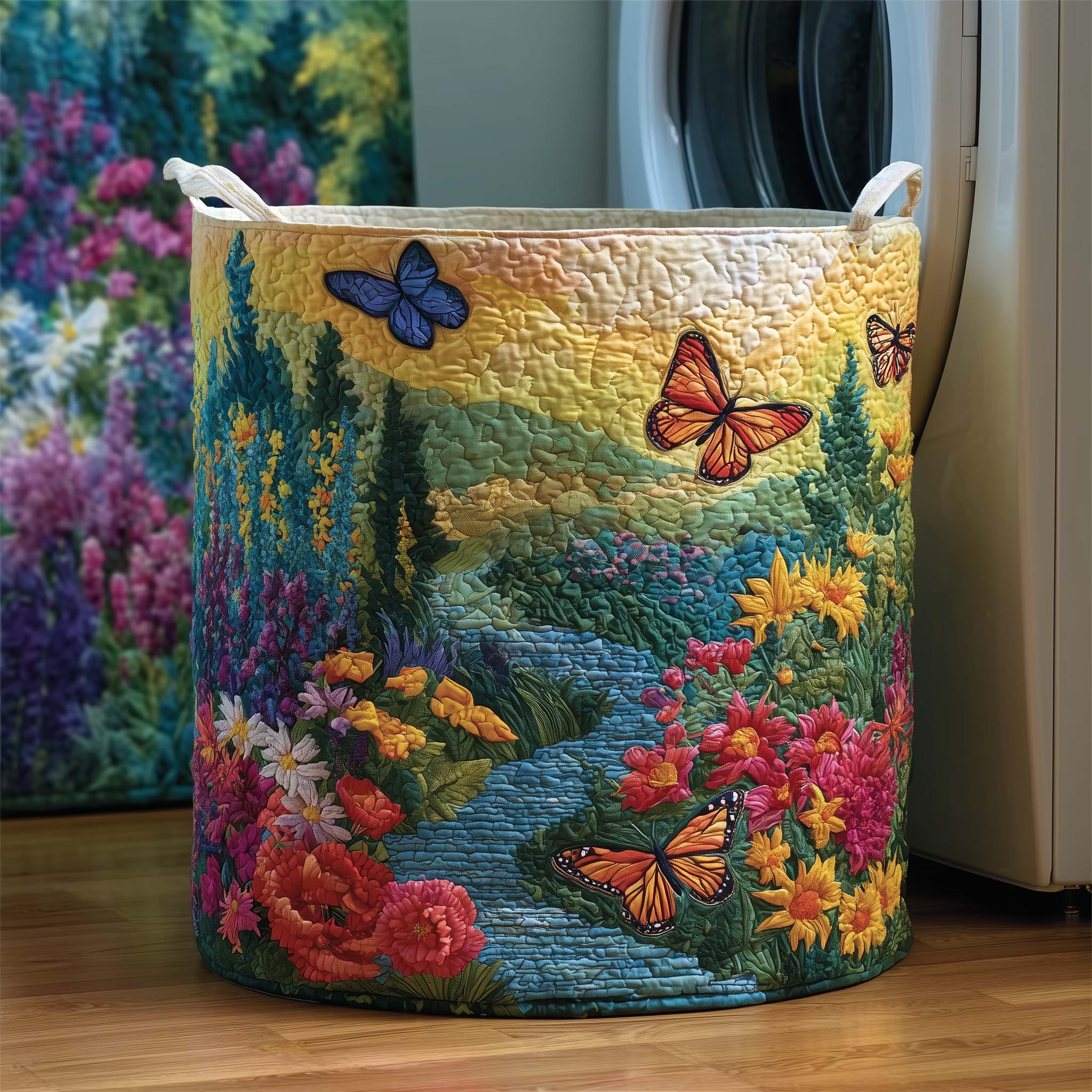 Butterfly Meadow Stream Quilted Laundry Basket Lovely Home Decor Gift Ideas