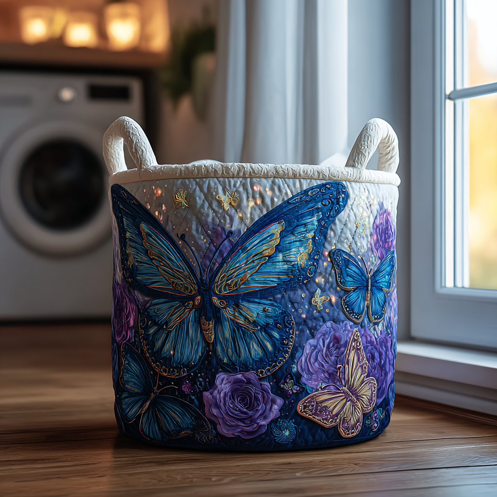 Butterfly Petal Quilted Laundry Basket Merch For Couples