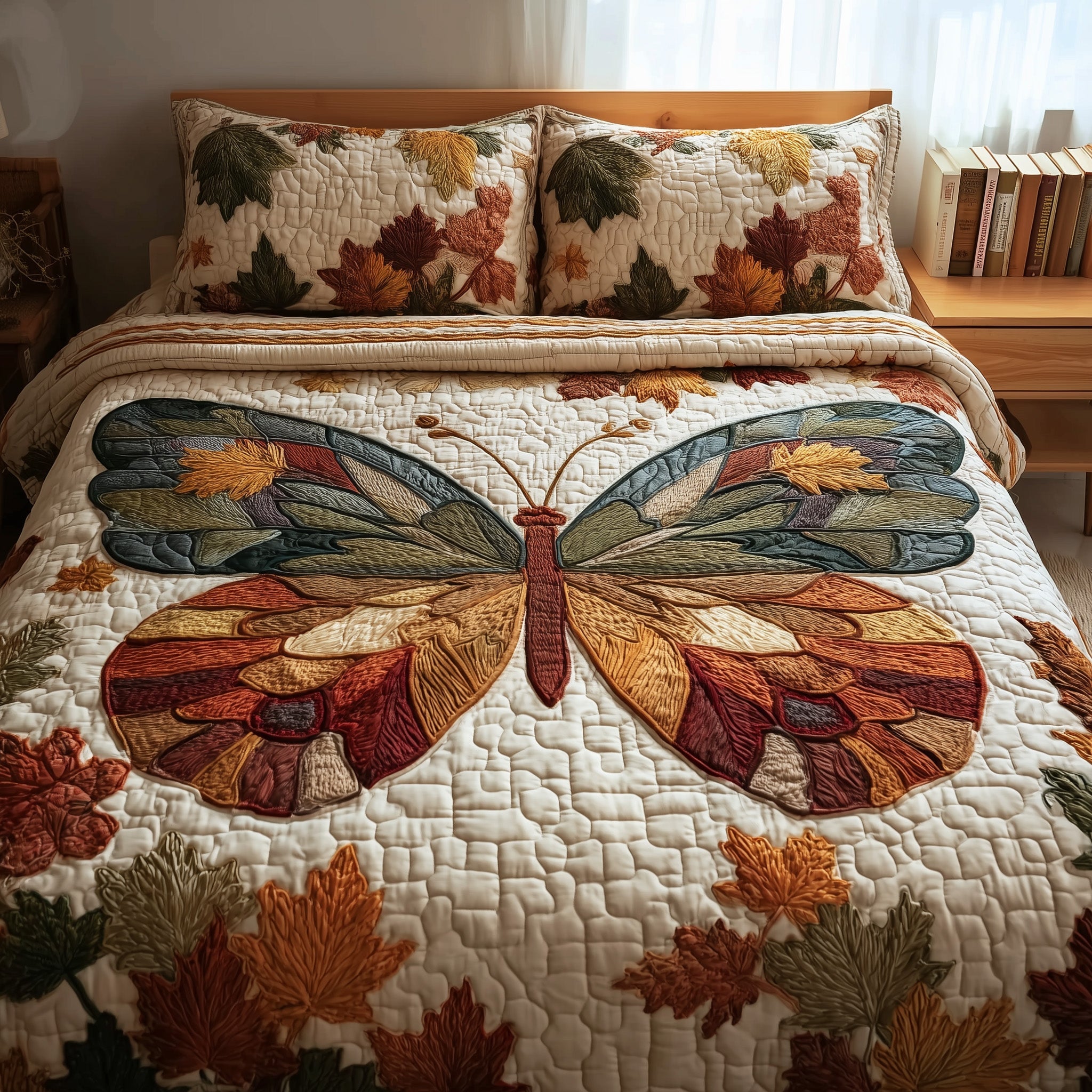 Butterfly Quilted Bedding Set Cotton Sateen