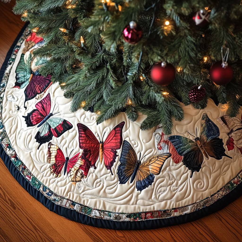 Butterfly Reverie Quilted Christmas Tree Skirt Holiday Merch That Completes Your Christmas Setup