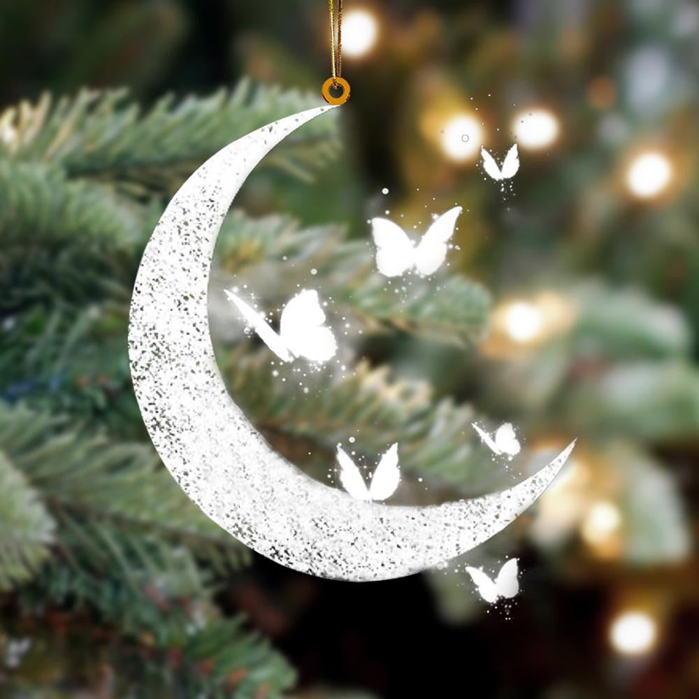 Butterfly Sits On The Moon Flat Acrylic Hanging Ornament Animals Shaped