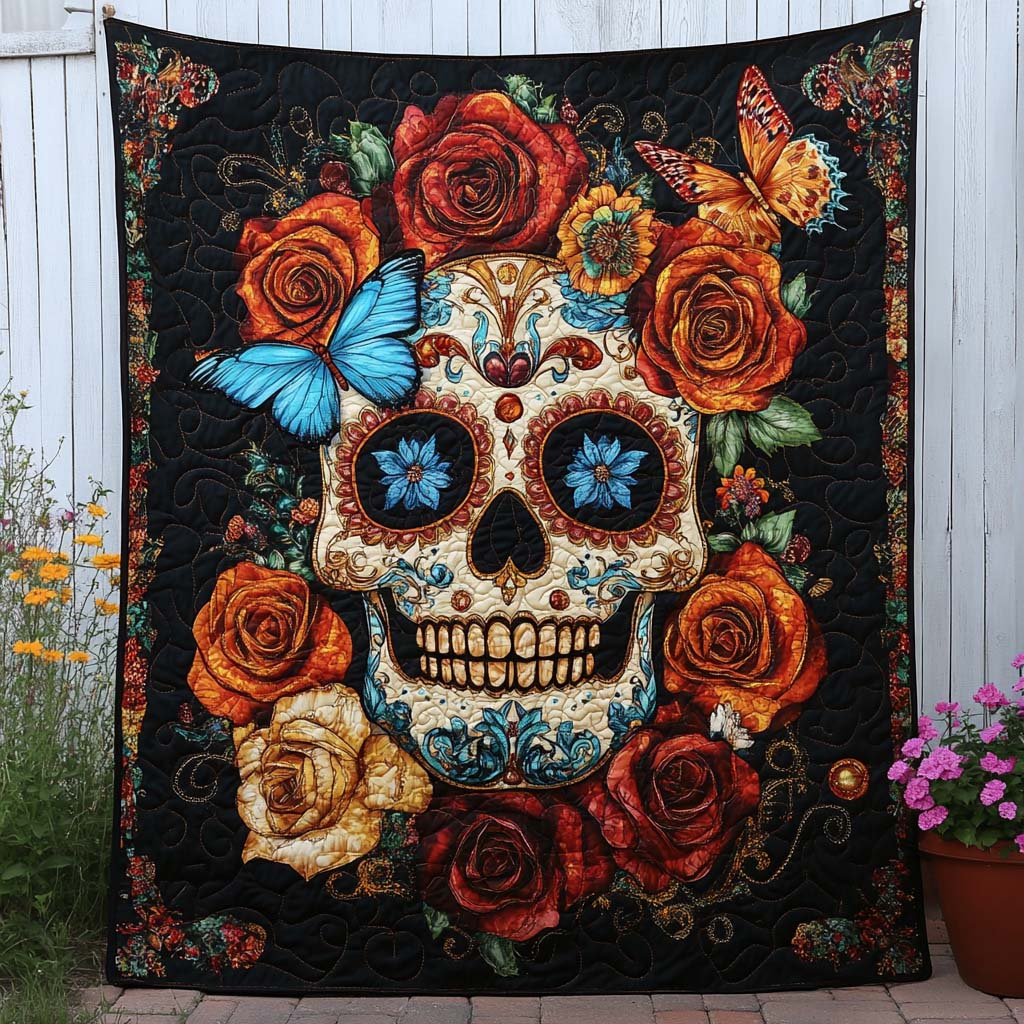 Butterfly Skull Bloom Quilted Blanket Cute Throw Blanket Presents For Bee Lovers
