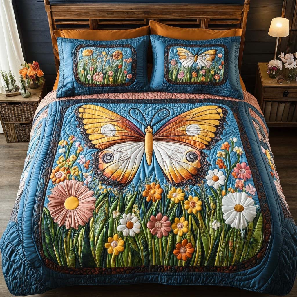 Butterfly Song Quilted Bedding Set Bedspread Set Birthday Presents For Butterfly Lovers
