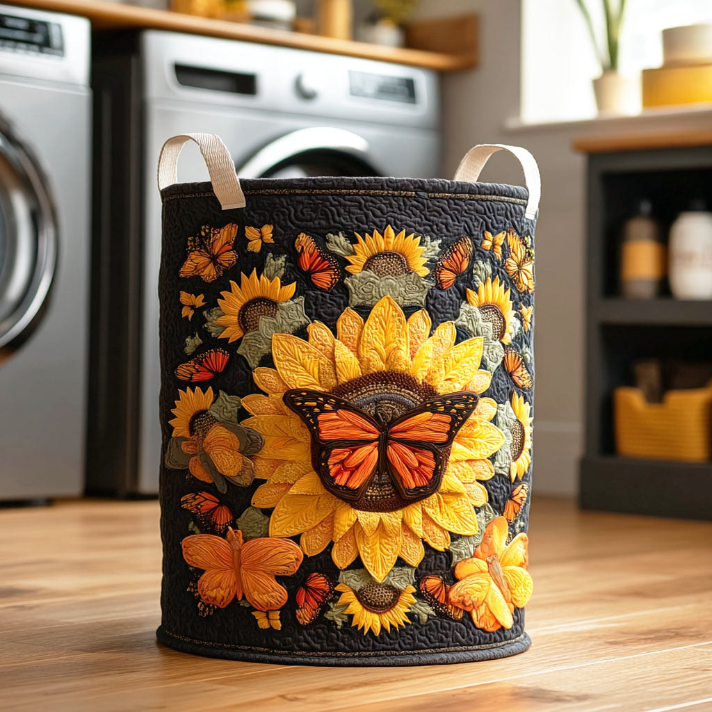 Butterfly Sunflower Dance Quilted Laundry Basket Creative Gift For Family