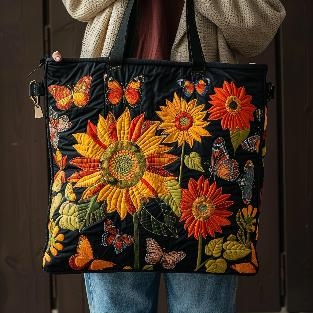 Butterfly Sunflower Quilted Tote Bag Sunflower Gifts For Her