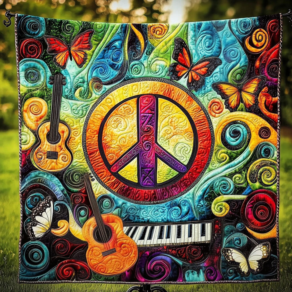 Butterfly Symphony Quilted Blanket Best Throw Blanket Christmas Gifts For Guitar Players