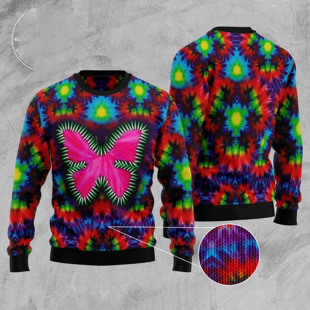 Butterfly Tie Dye Ugly Christmas Sweater Funny Ugly Christmas Sweater Xmas Gifts