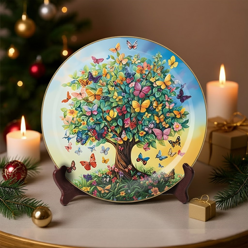 Butterfly Tree Of Life Christmas Ceramic Plate Symbol Of Renewal Home Decoration Gifts