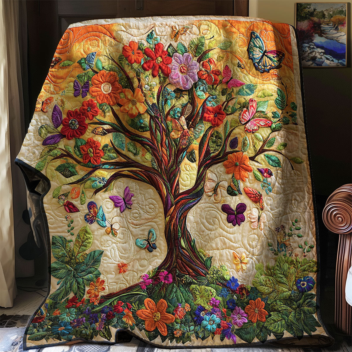 Butterfly Tree Of Life Quilt Blanket Sofa Throws Holiday Gifts For Grandma