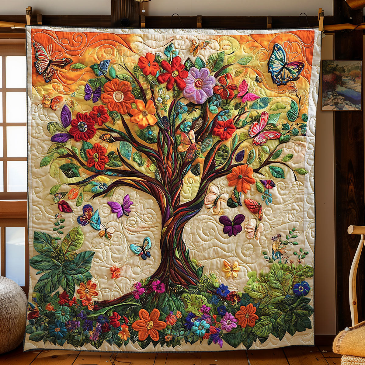 Butterfly Tree Of Life Quilt Blanket Sofa Throws Holiday Gifts For Grandma