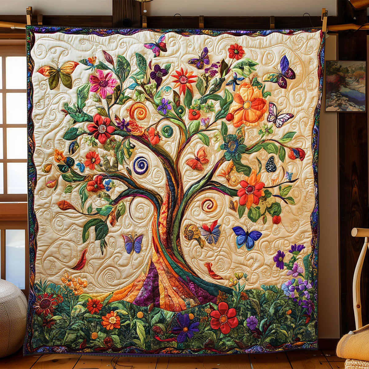 Butterfly Tree Of Life Quilt Home Essential Gift Cozy Quilt Blanket