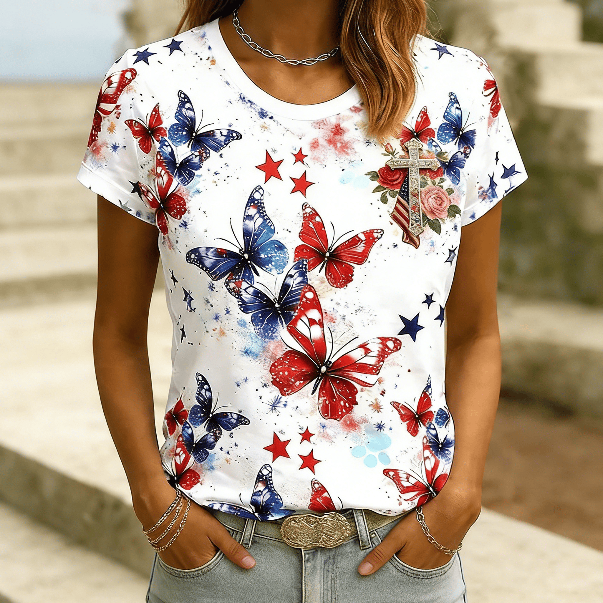 Butterfly US 250Th Anniversary 1776 2026 T-Shirt Faith Based Shirt Christian Gift Ideas