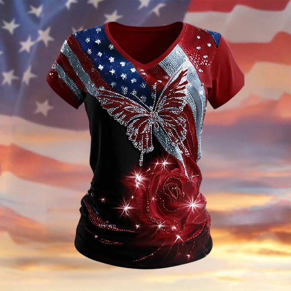 Butterfly US 250Th Anniversary 1776 2026 V-Neck Shirt America's 250th Birthday Apparel Gift For Wife