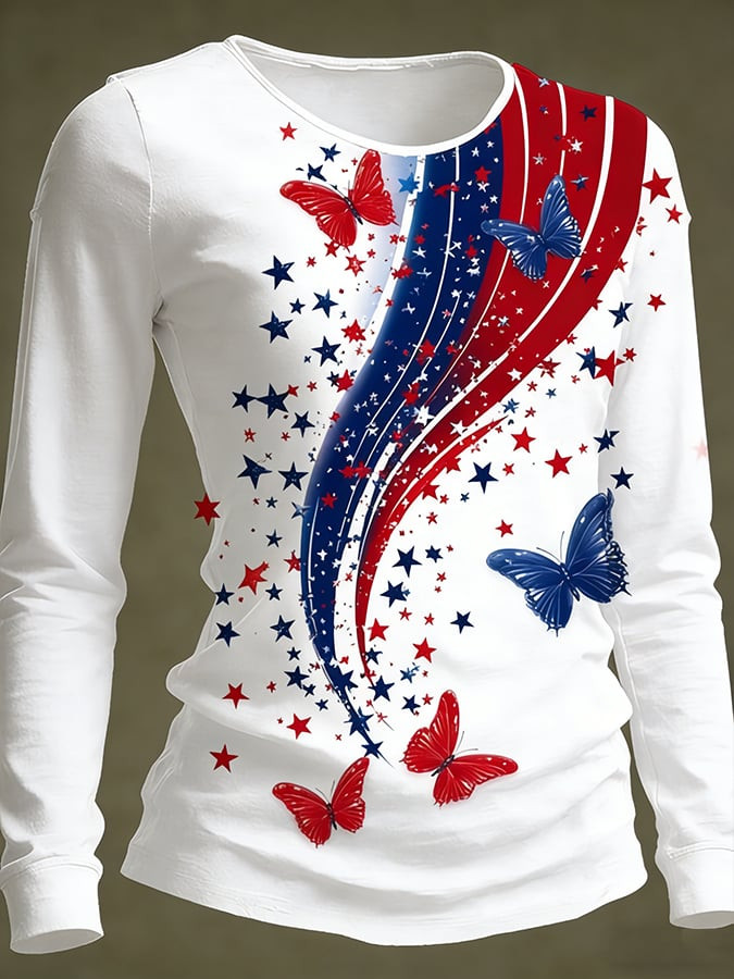Butterfly US 250Th Anniversary Long Sleeve Shirt Fourth Of July Merch Independence Day Gifts