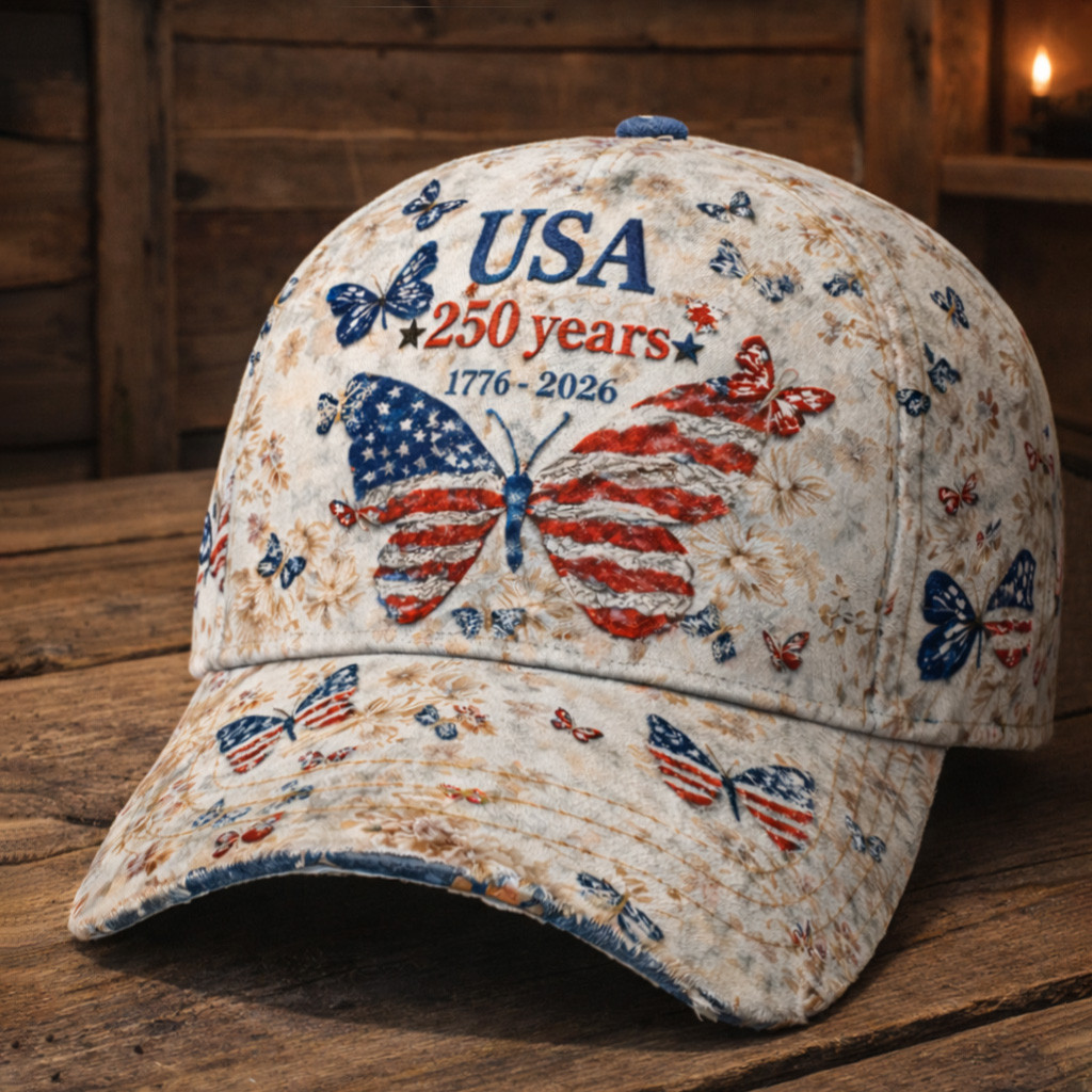 Butterfly USA 250 Years 1776 2026 Vintage Hat Best 4Th Of July Baseball Cap Patriotic Gift Ideas