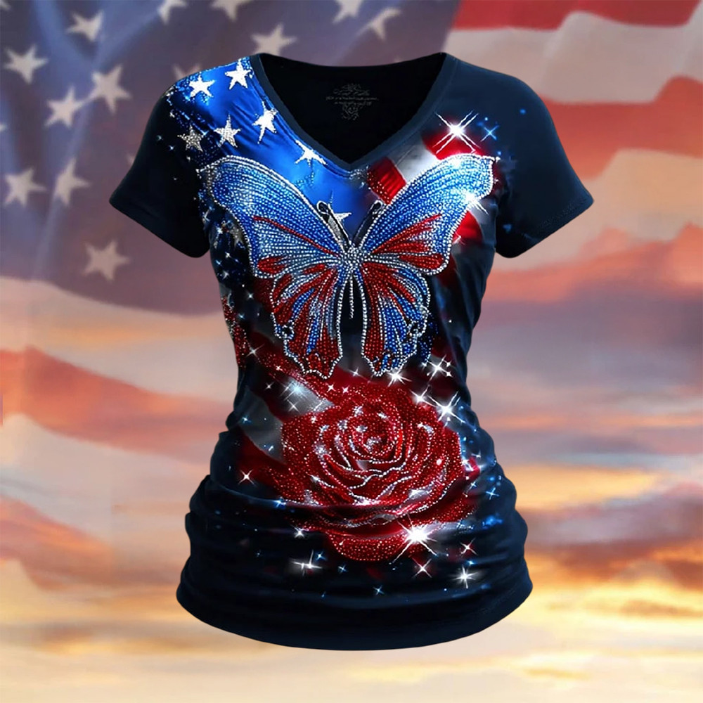 Butterfly USA 250Th Anniversary V-Neck Shirt 4Th Of July Outfits 1776 2026 Merch