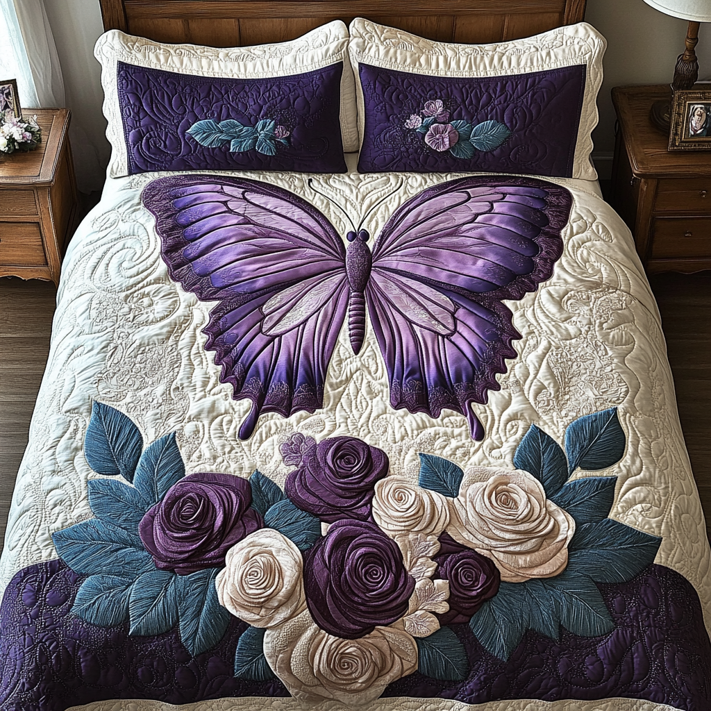 Butterfly Whisper Quilted Bedding Set Cozy Bedroom Decor Butterfly Themed Presents
