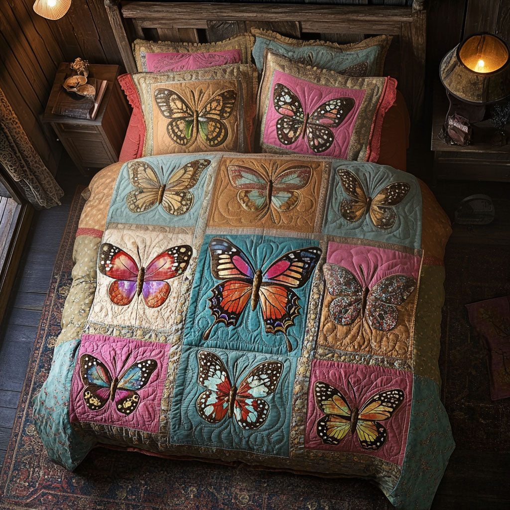 Butterfly Whispers Quilted Bedding Set Holiday Duvet Covers Novelty Butterfly Presents