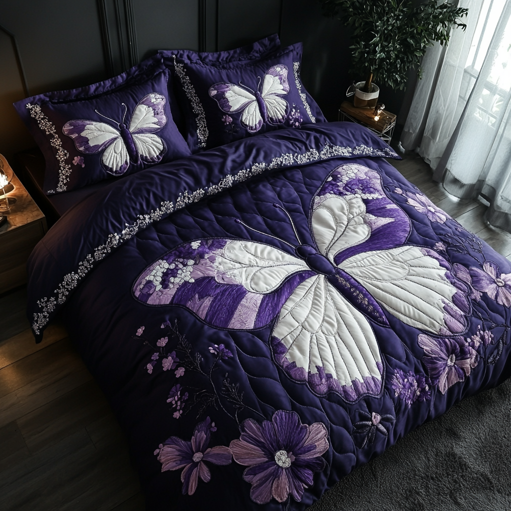 Butterfly Wings Quilted Bedding Set Cute Room Decor Great Butterfly Lover Gift Ideas