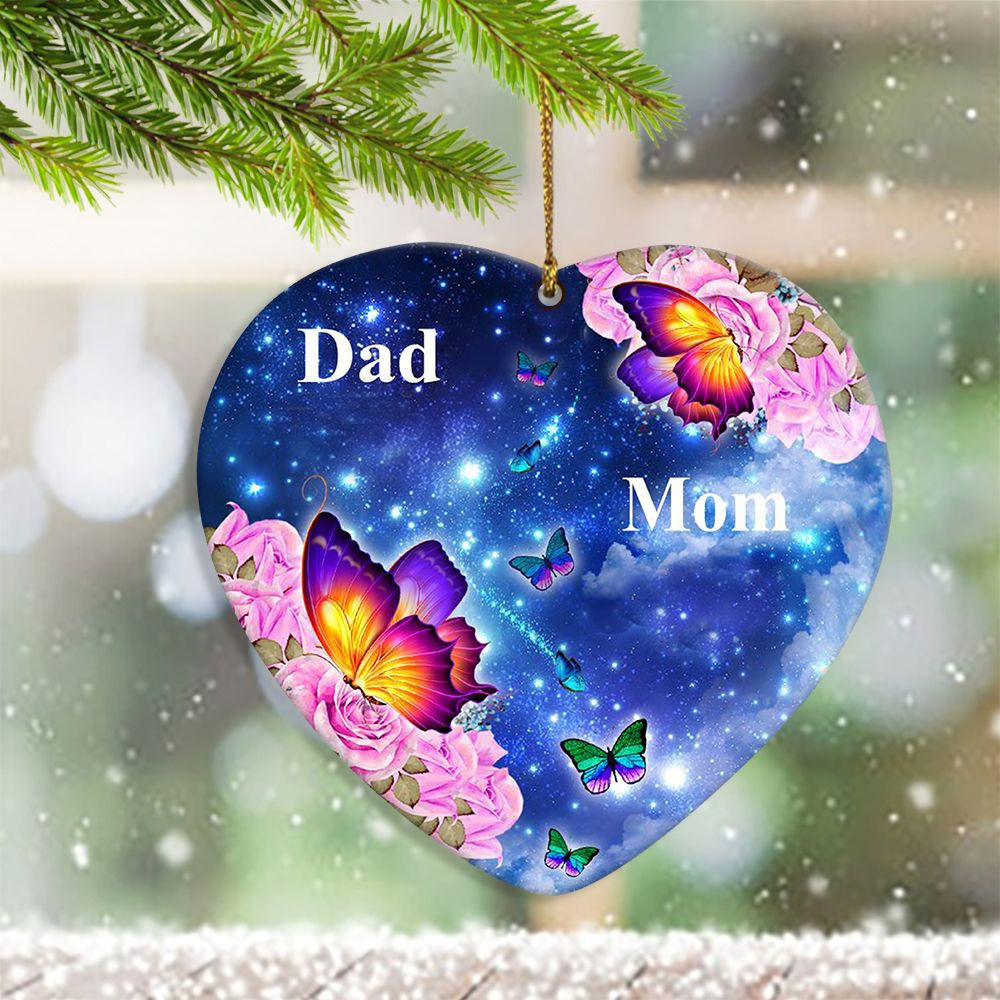 Butterfly With Rose Heart Ornament Personalized Family Christmas Ornaments Xmas Tree Decoration
