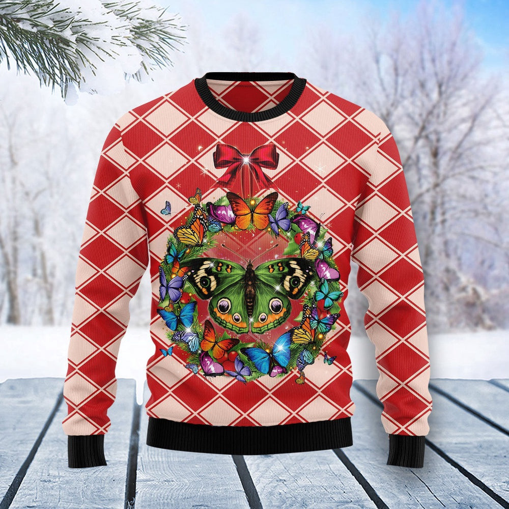 Butterfly Wreath Christmas Ugly Christmas Sweater Gift For Christmas