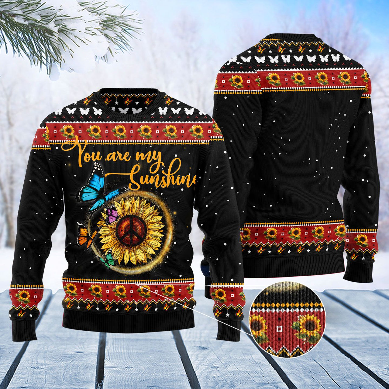Butterfly You Are My Sunshine Ugly Christmas Sweater Best Sunflower Xmas Jumper Women Gifts