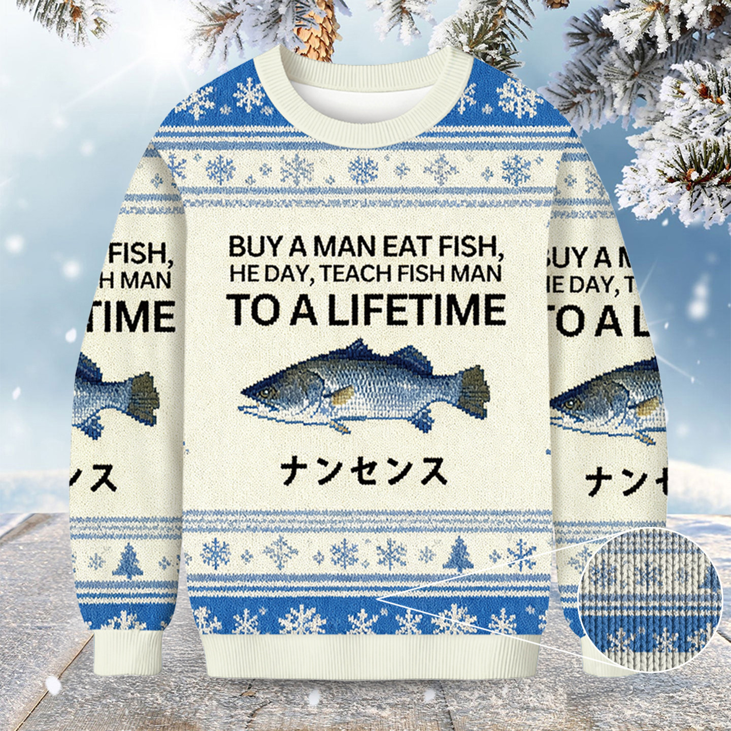 Buy A Man Eat Fish Christmas Ugly Sweater Holiday Clothing Christmas Gifts For Fisherman