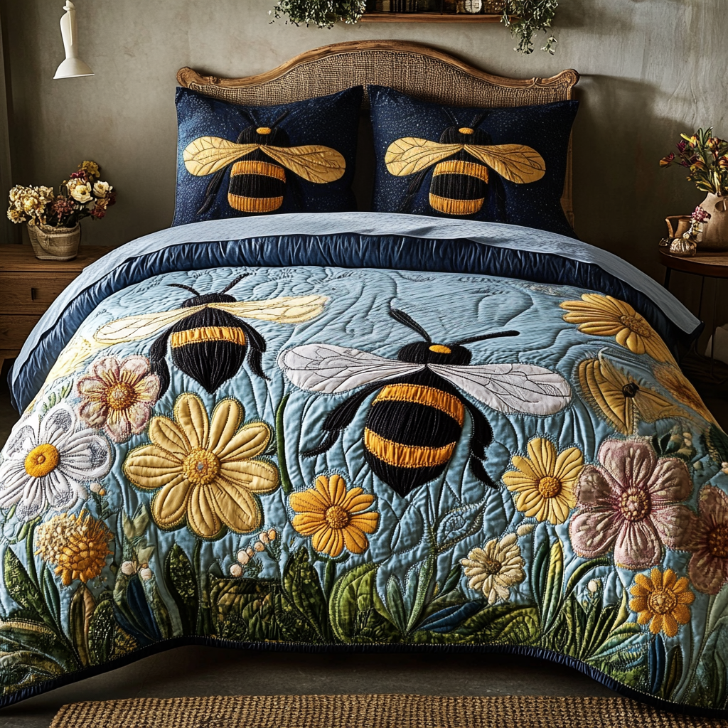 Buzz Bloom Quilted Bedding Set Bed Decor Ideas Best Gifts For Beekeepers