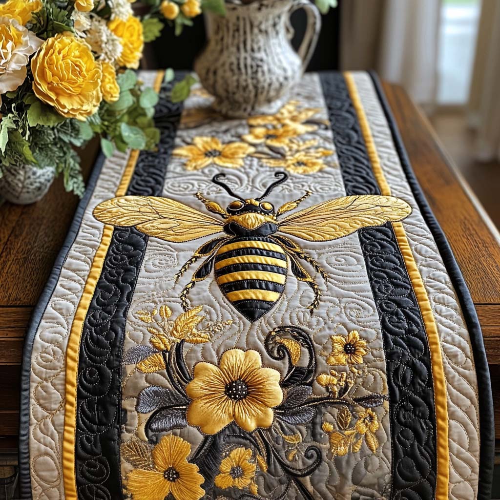 Buzz Joy Quilted Table Runner Kitchen Table Decor Ideas Awesome Bee Gifts