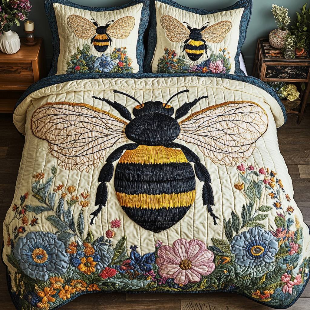Buzzed Beauty Quilted Bedding Set Bed Room Decoration Unique Bee Gifts