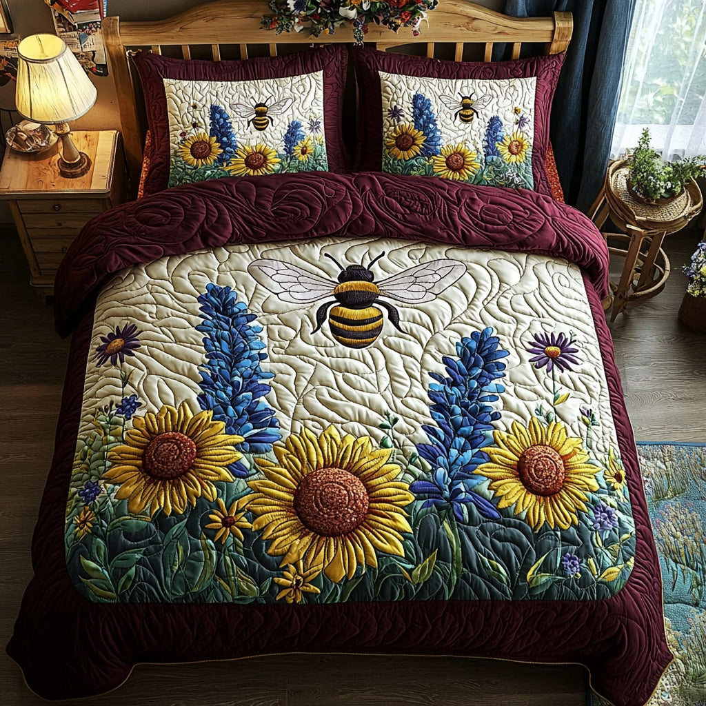 Buzzed In Gold Quilted Bedding Set Premium Duvet Cover Gift Set for Mom or Grandma