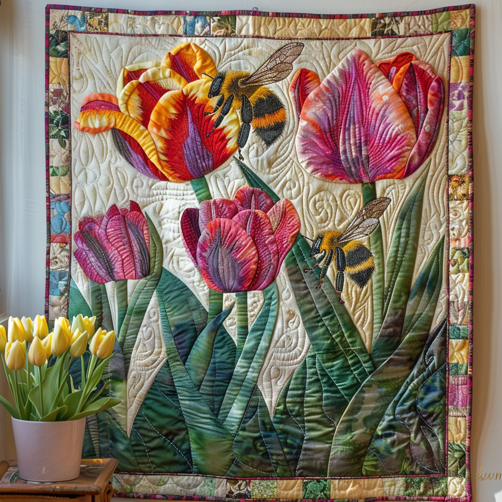 Buzzing Beauty Floral Quilted Blanket Cute Fuzzy Blankets