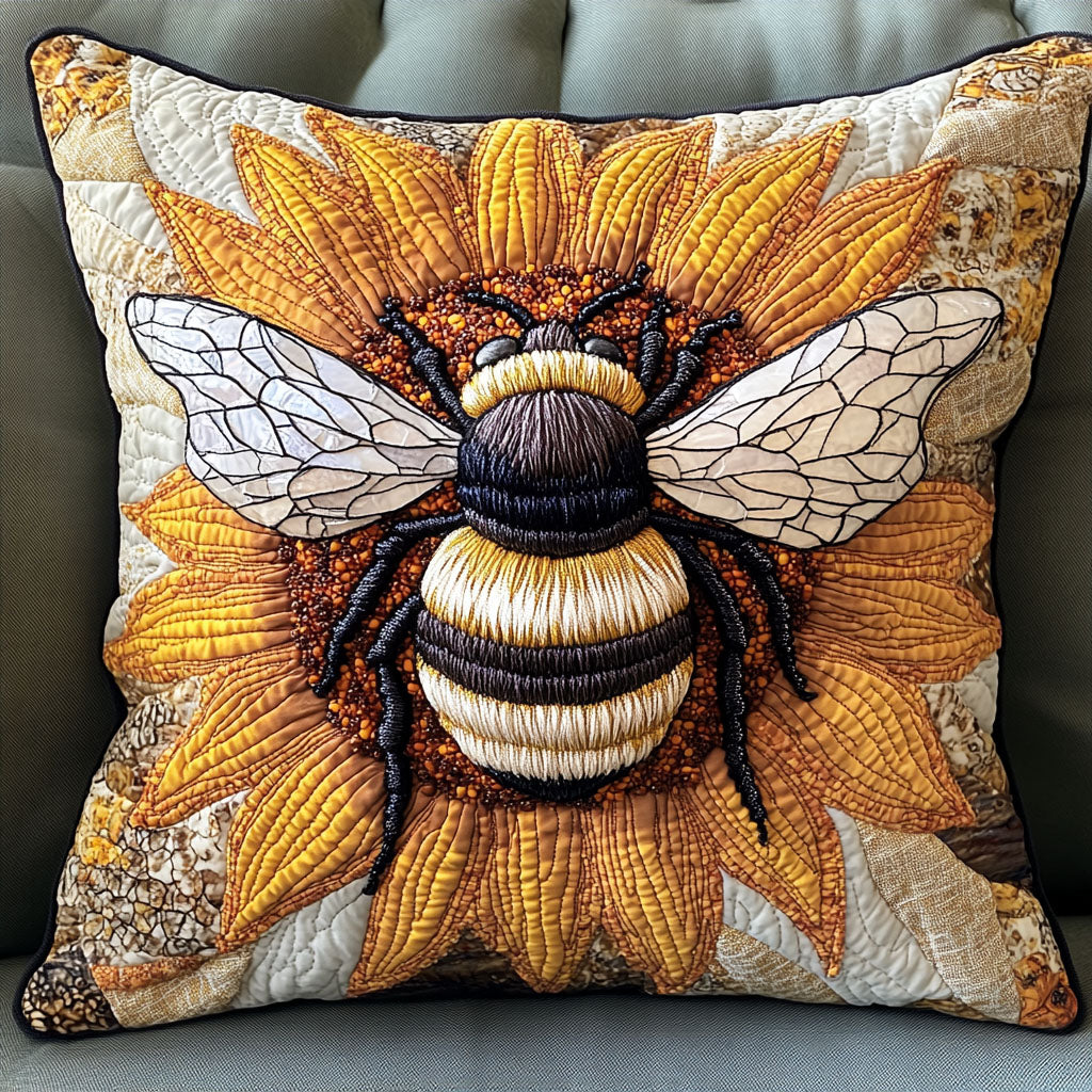 Buzzing Beauty Quilted Pillow Case Decorative Throw Pillow Covers Gifts For Bee Lovers
