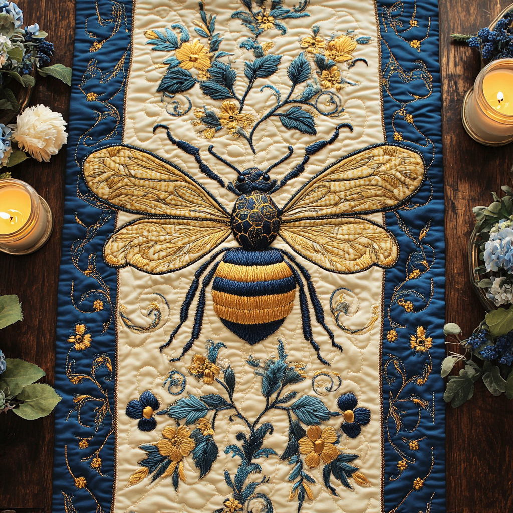 Buzzing Beauty Quilted Table Runner Floral Table Runner Birthday Presents For Dad
