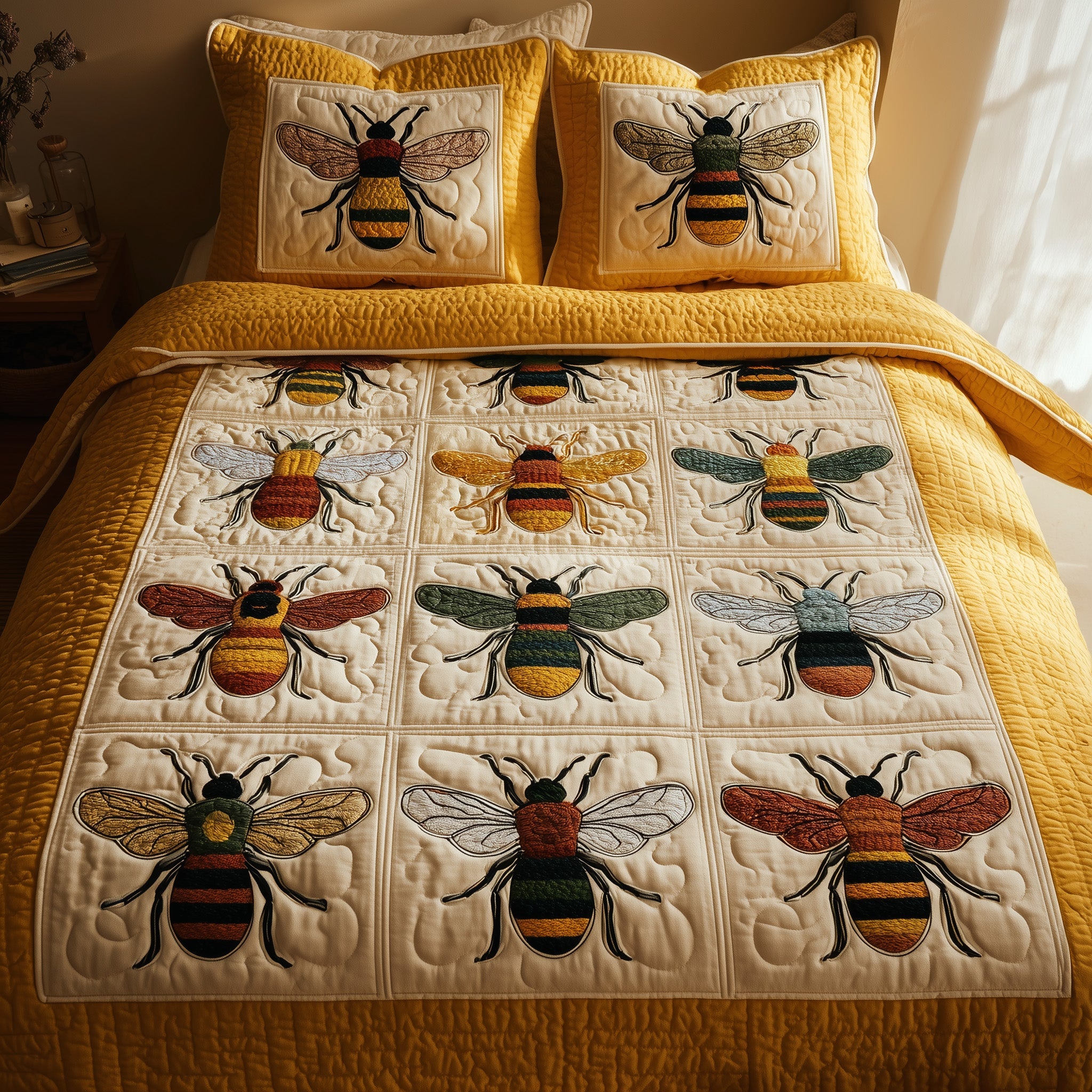 Buzzy Bee Quilted Bedding Set Duvet Cover Bedspread Bee Mothers Day Gifts