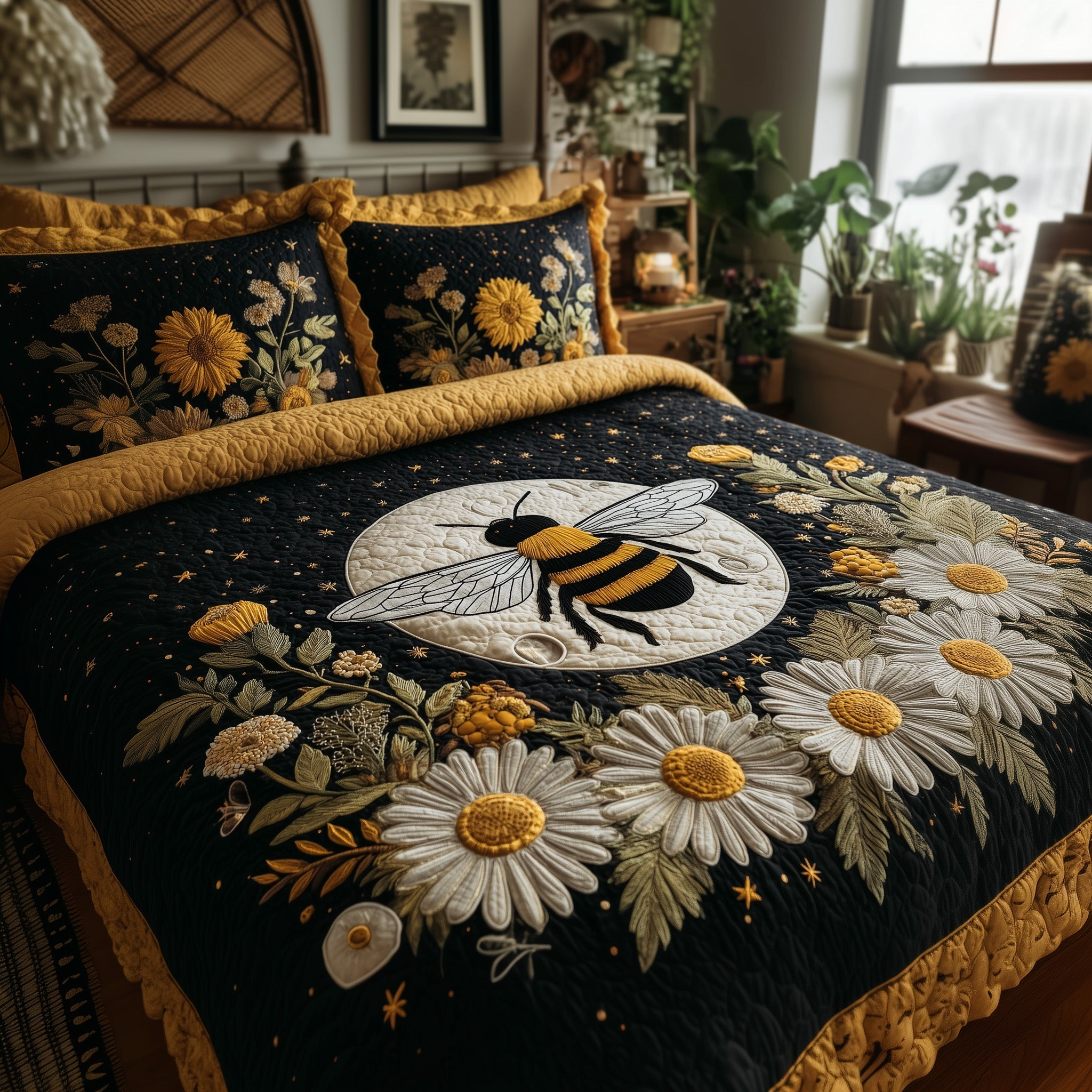 Buzzy Bee Quilted Bedding Set Duvet Cover Bedspread Present Ideas For Bee Lovers