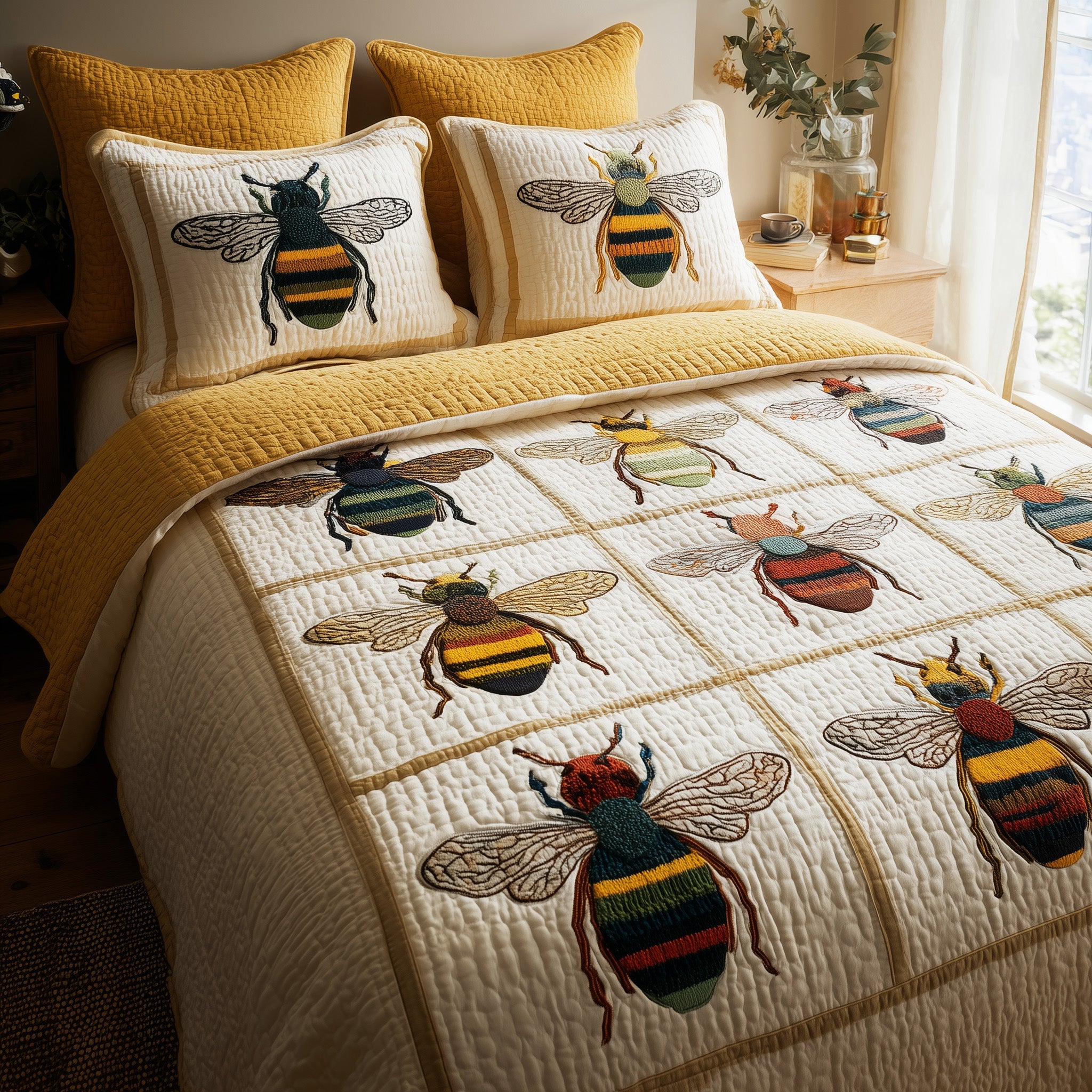 Buzzy Bee Quilted Bedding Set Hypoallergenic