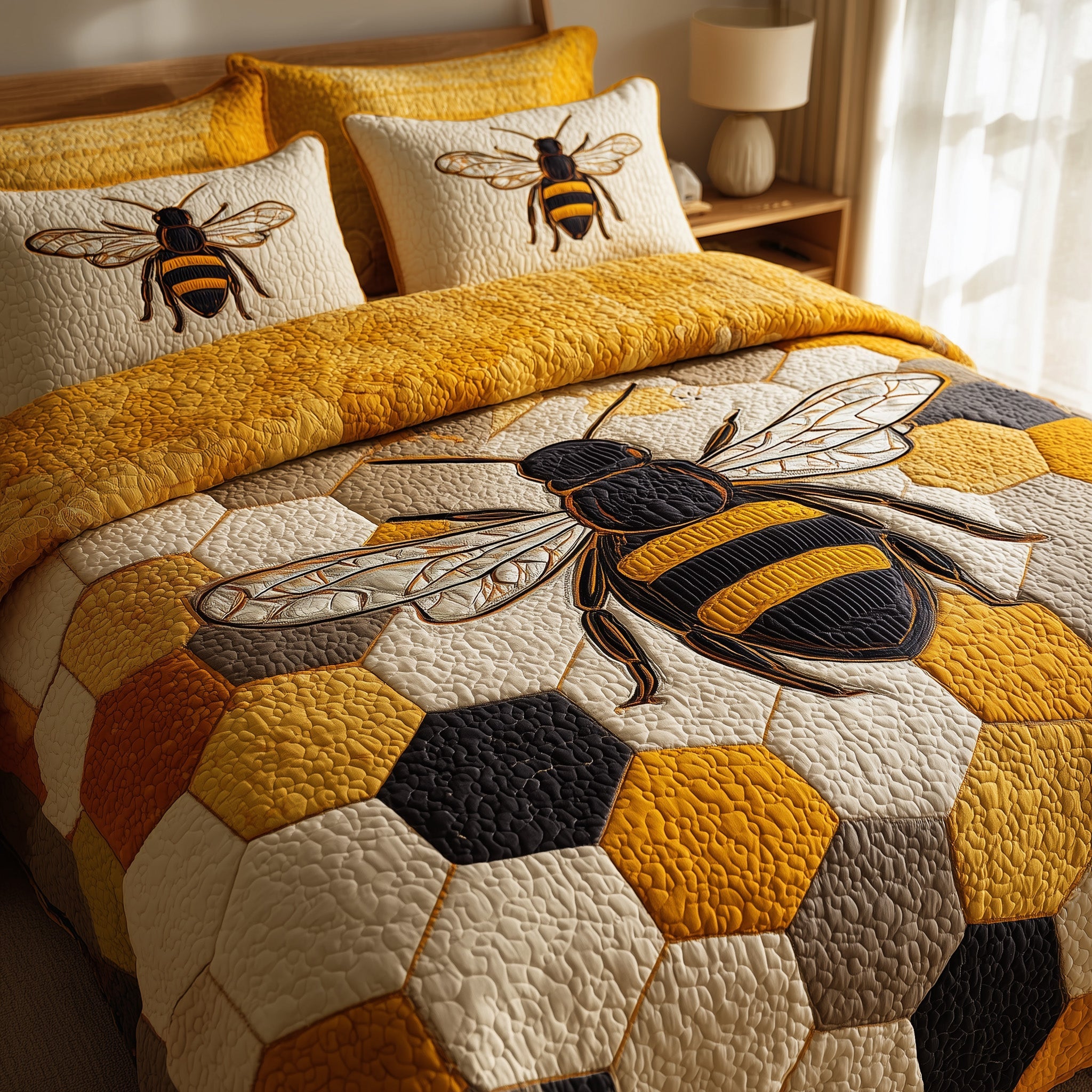Buzzy Bee Quilted Bedding Set Microfiber