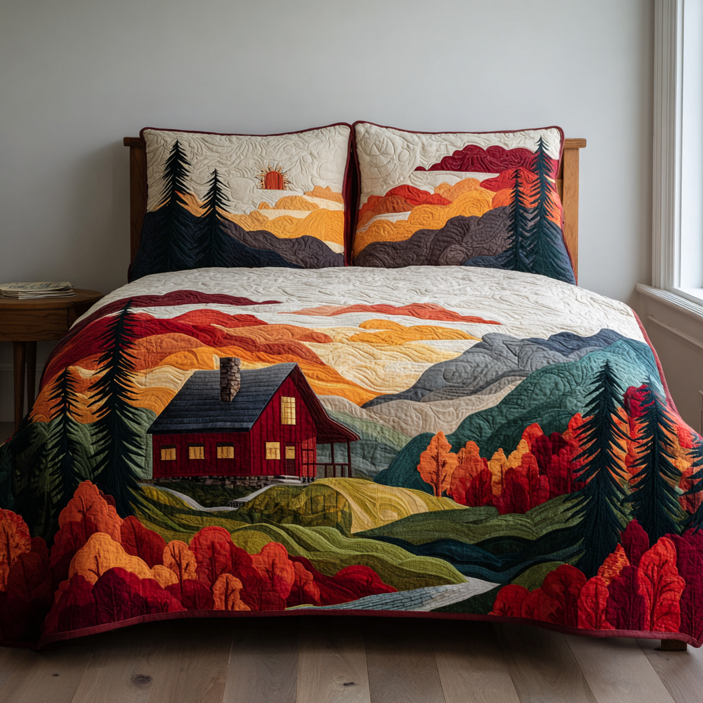 Cabin Calm Quilted Bedding Set Bed Room Decoration Best Autumn Gifts