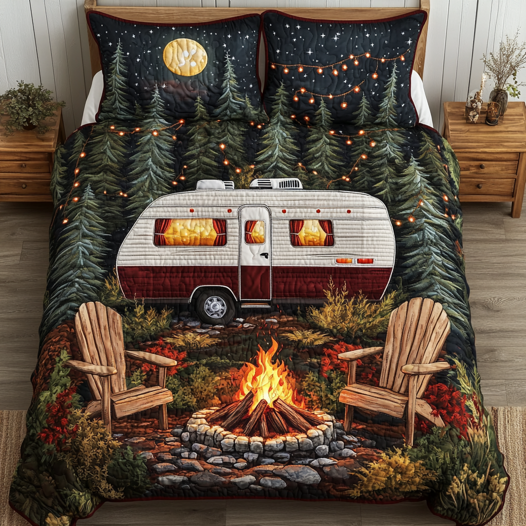 Cabin Calm Quilted Bedding Set Cozy Bedroom Decor Gifts For Camper Owners